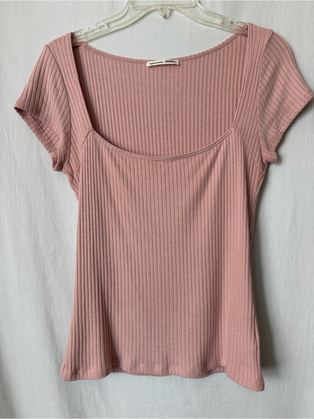 Reformation Jeans Ribbed Tencel Square Neck Top Pink Size L